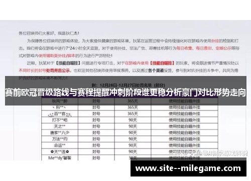赛前欧冠晋级路线与赛程提醒冲刺阶段谁更稳分析豪门对比形势走向
